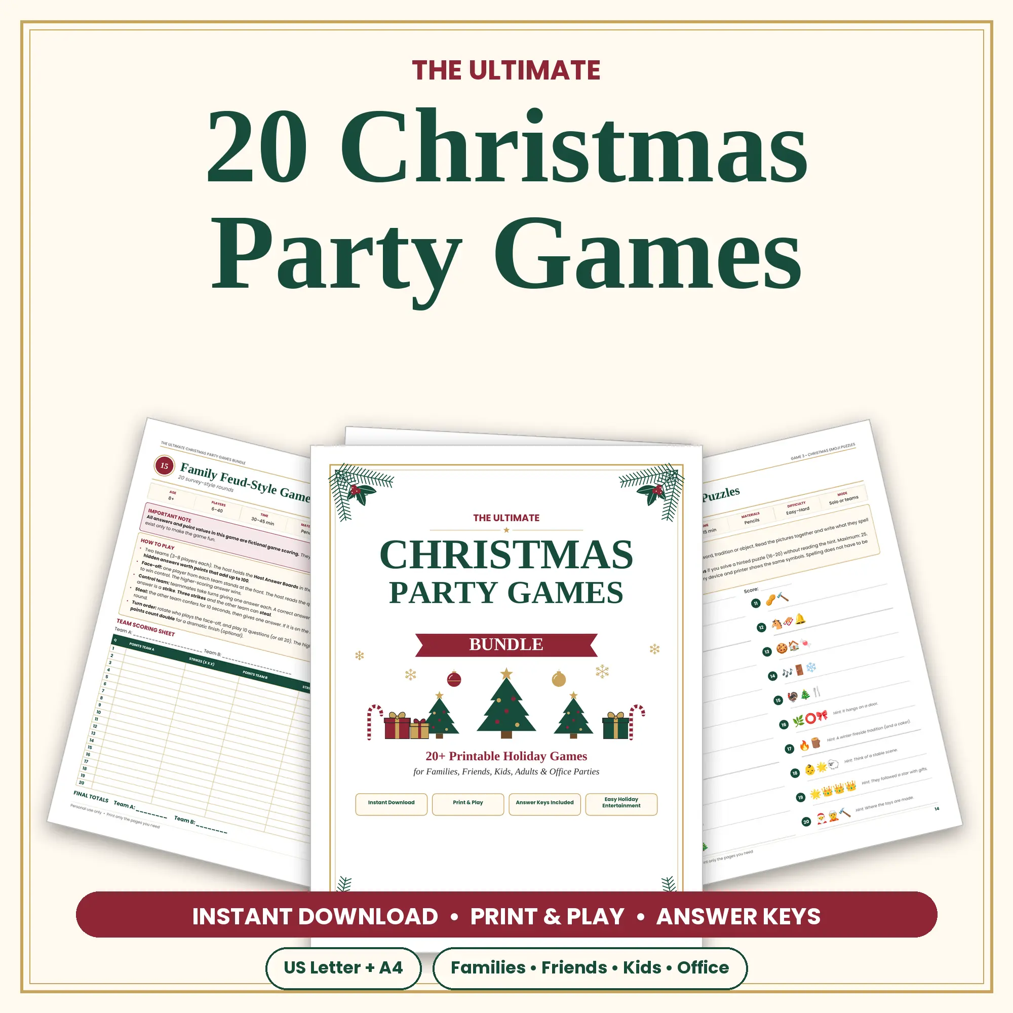 Christmas Party Games Bundle Printable: 20 Fun Games